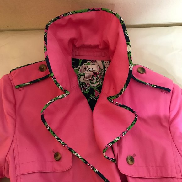 Lilly Pulitzer Ally NEW?  Belted Trench Coat Barbie Pink Color Barbiecore Size 4 - Picture 13 of 16